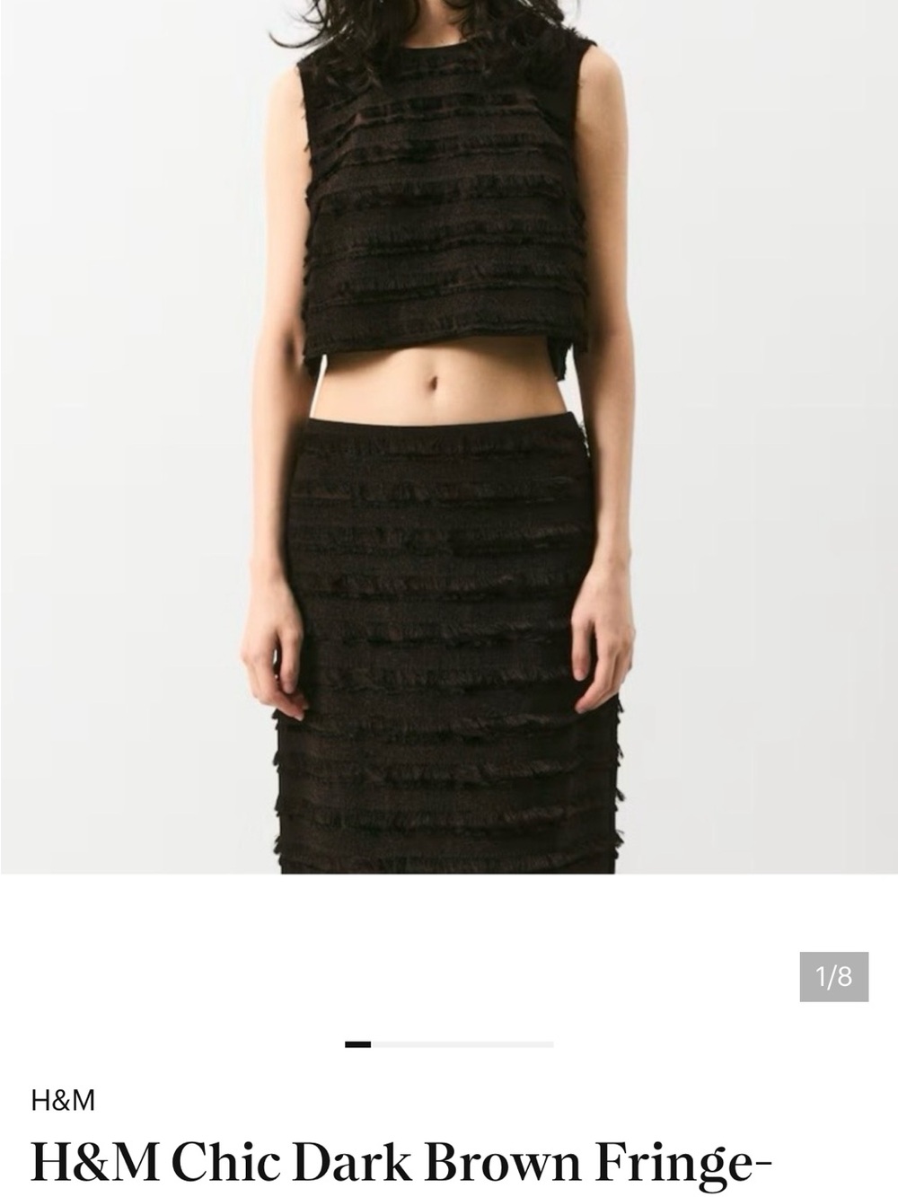 H&M Dark Brown Fringed Sleeveless Crop Top & Skirt